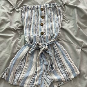 blue and white romper